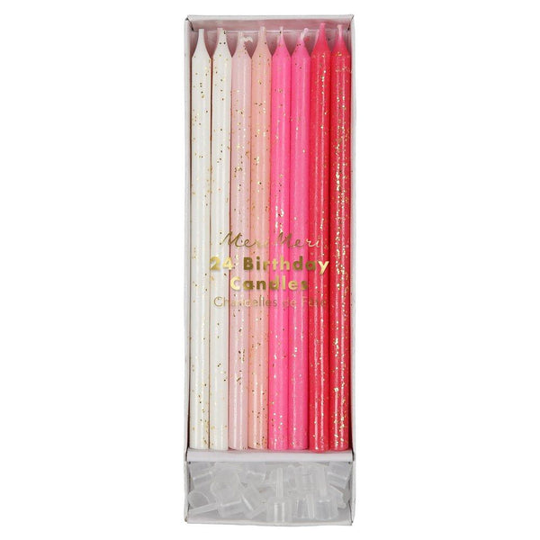 Pink Glitter Candles (set of 24)