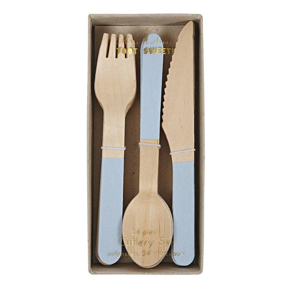 Blue Wooden Cutlery Set (set of 24)