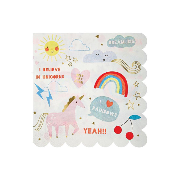 These delightful unicorn party napkins have beautiful illustrations, shiny gold foil detail and a stylish scallop edge. 