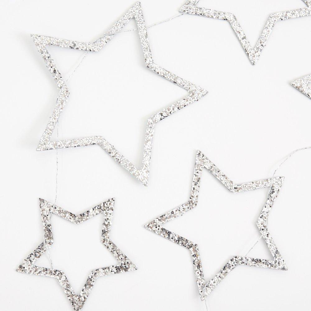 Silver Glitter Star Mini Garland