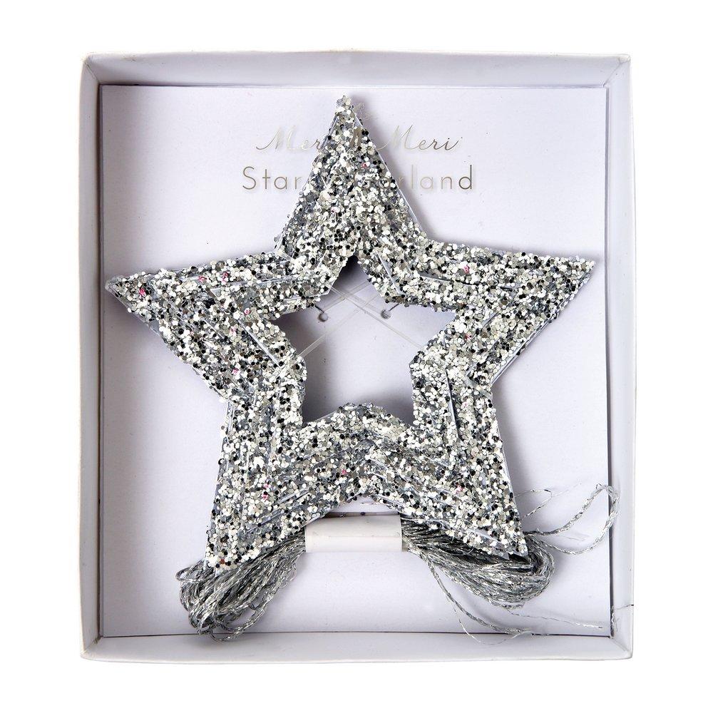 Silver Glitter Star Mini Garland