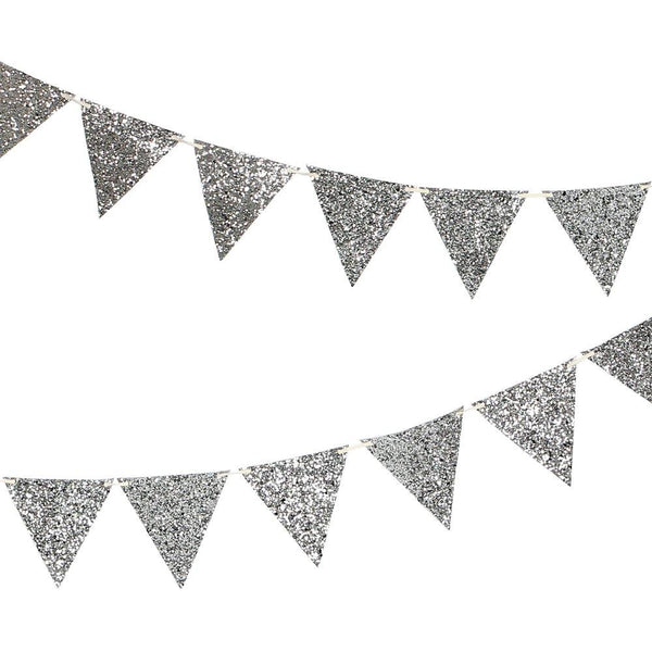 Silver Glitter Flag Mini Garland