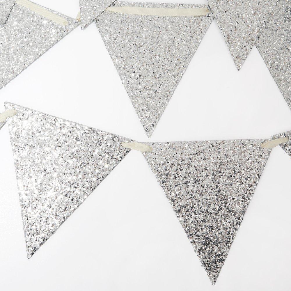 Silver Glitter Flag Mini Garland