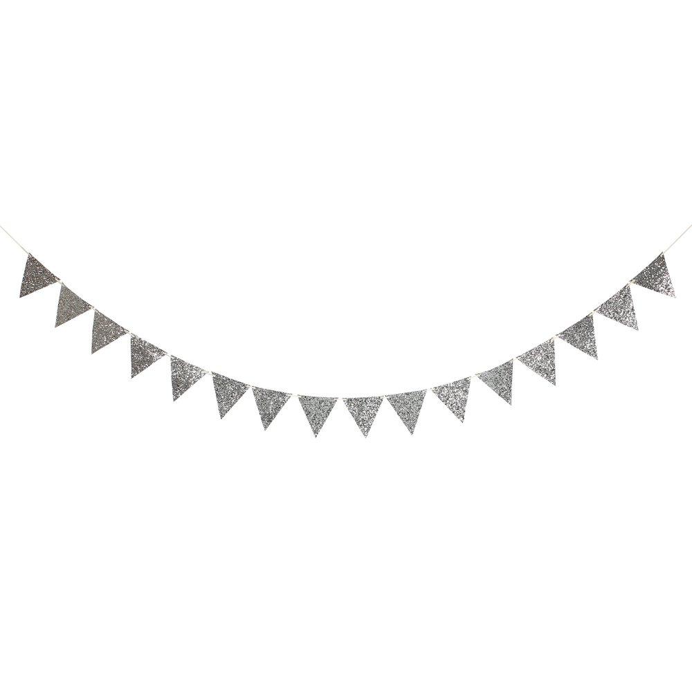 Silver Glitter Flag Mini Garland