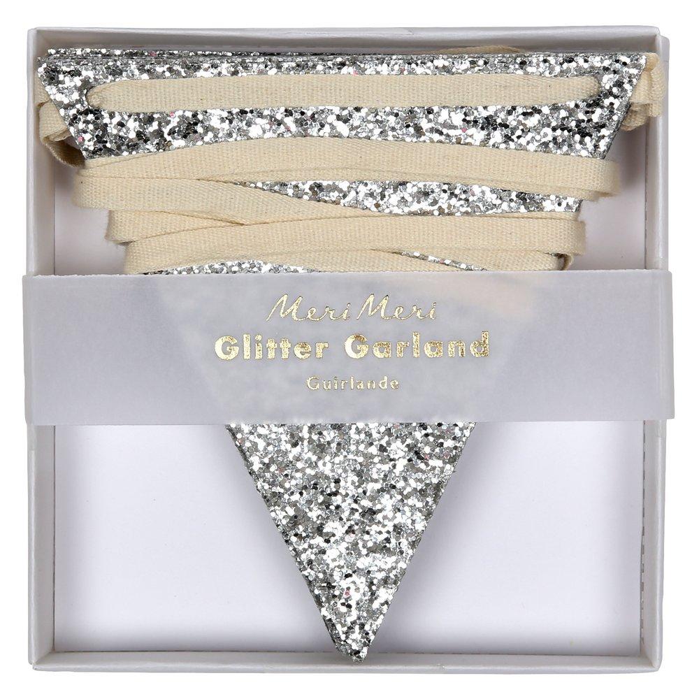 Silver Glitter Flag Mini Garland