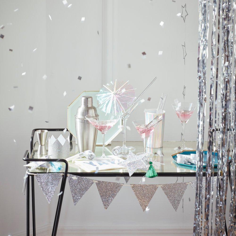 Silver Glitter Flag Mini Garland