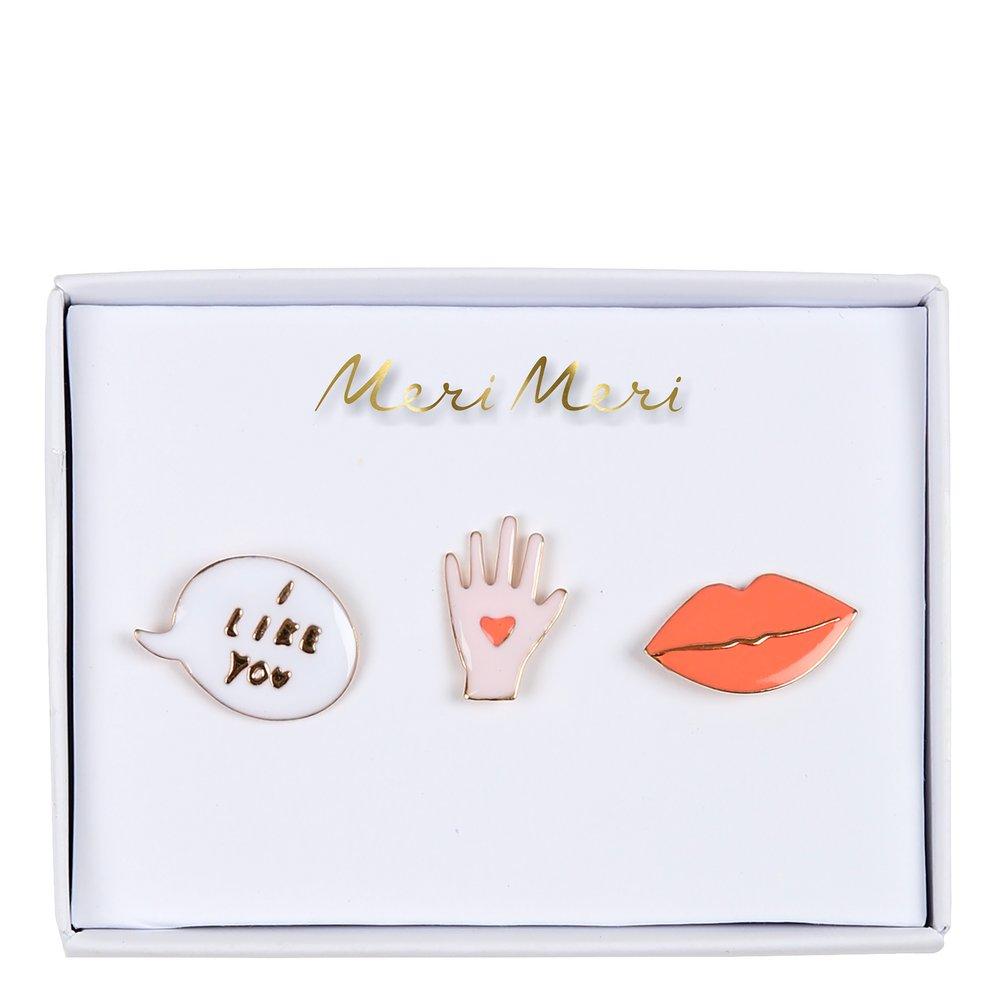 Lips, Hand & Bubble Enamel Pins (set of 3)