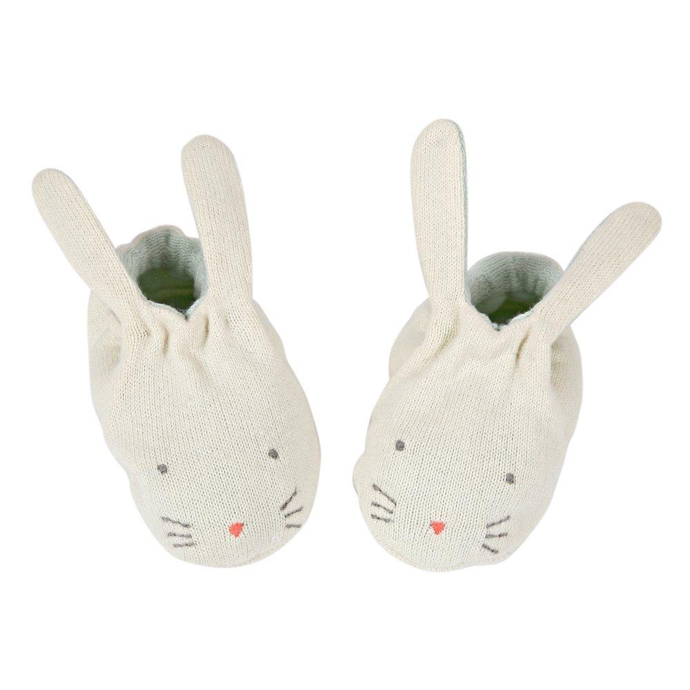 These adorable bunny booties are crafted from knitted organic cotton, with a mint lining, stitched features and floppy ears.