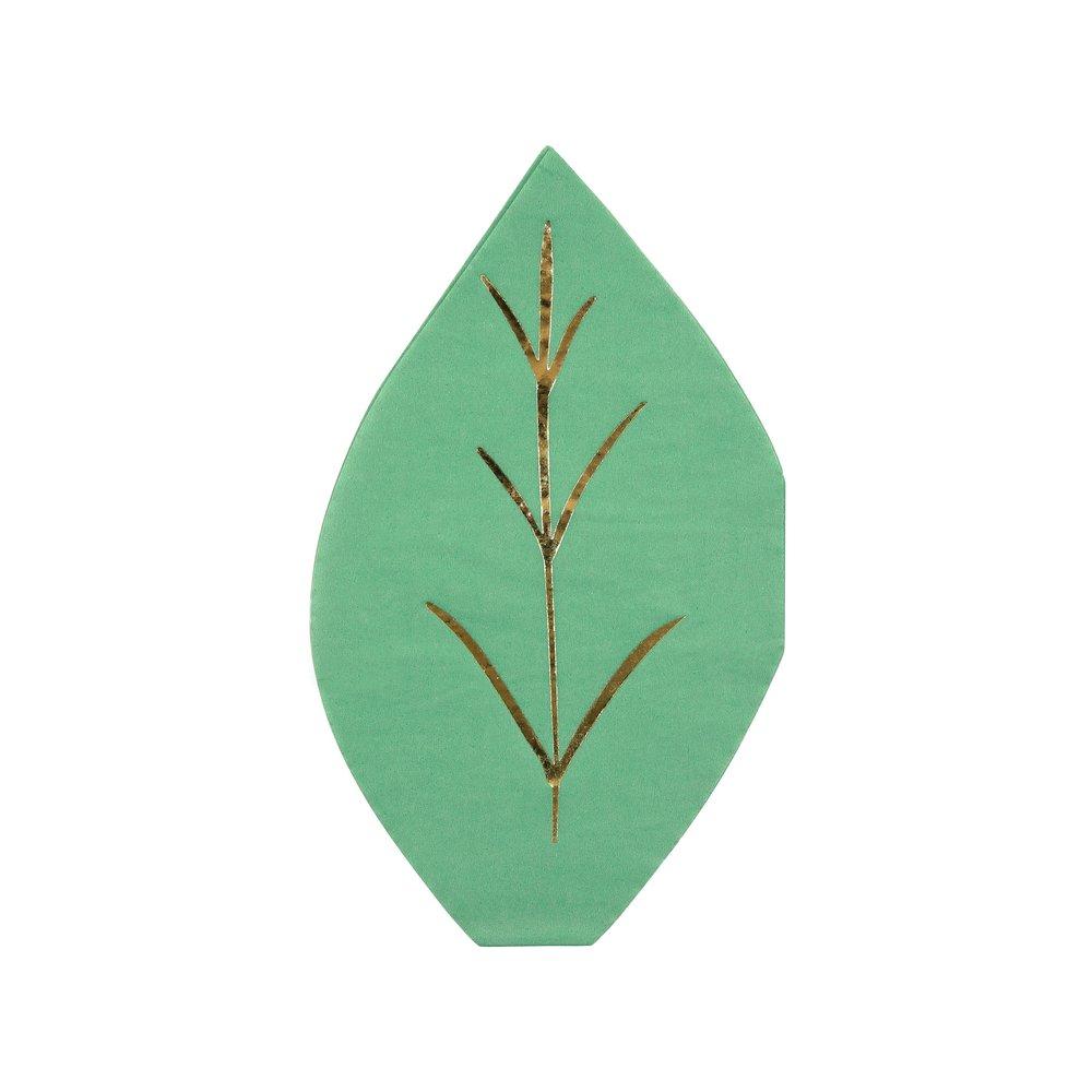 These green leaf napkins are beautifully embellished with shiny gold foil.