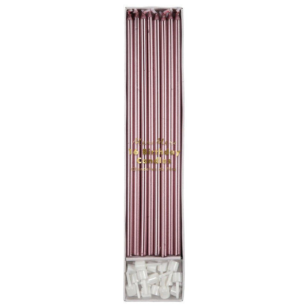 Metallic Pink Long Candles (set of 16)