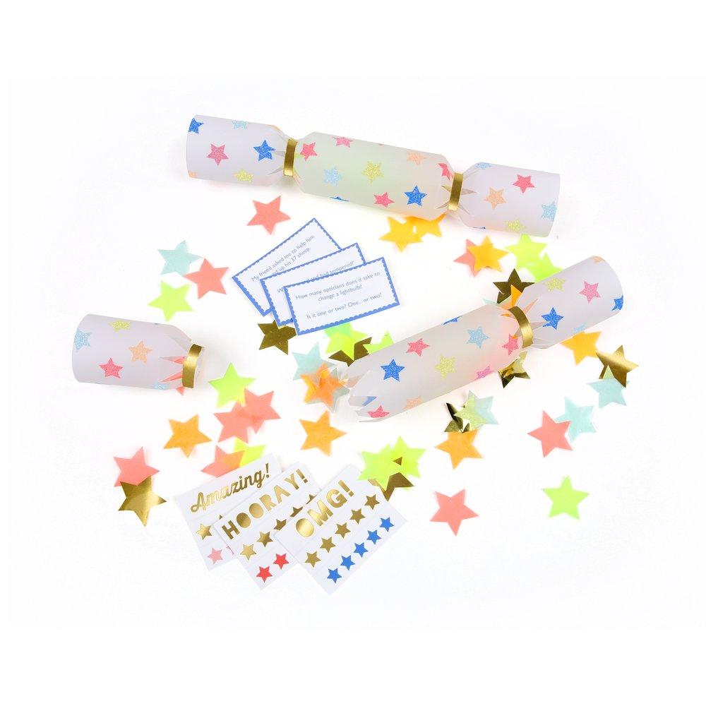 Multicolour Star Confetti Small Crackers (set of 6)