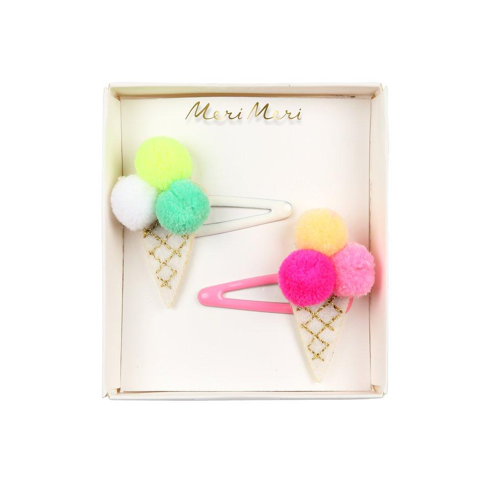 Pompom Ice Cream Hair Clips (set of 2)