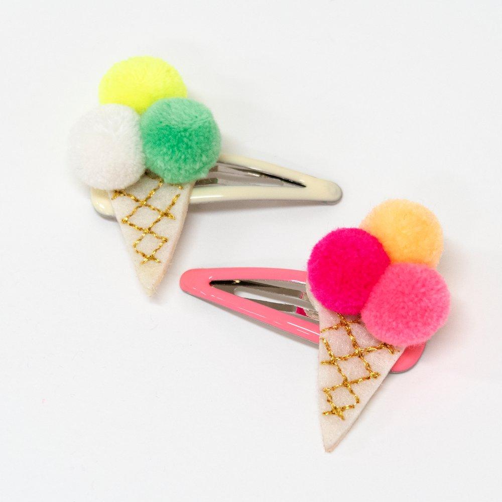 Pompom Ice Cream Hair Clips (set of 2)