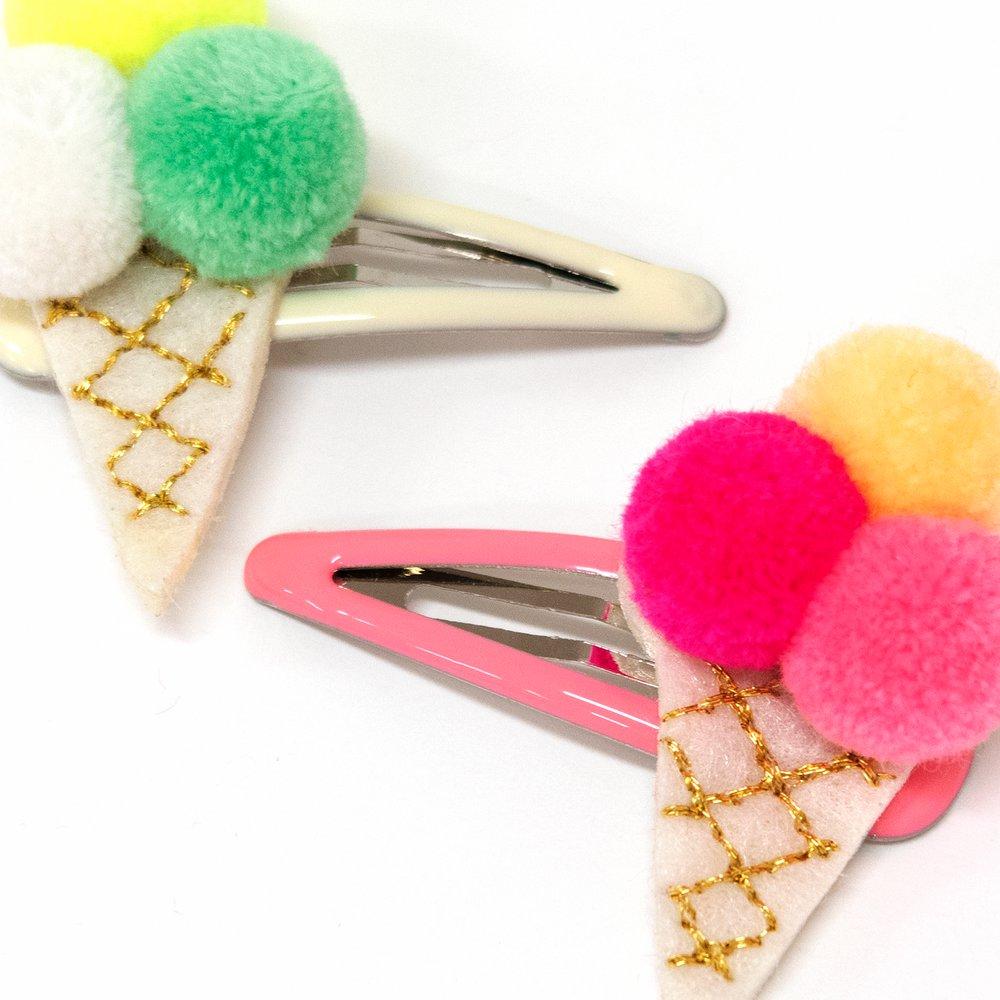 Pompom Ice Cream Hair Clips (set of 2)