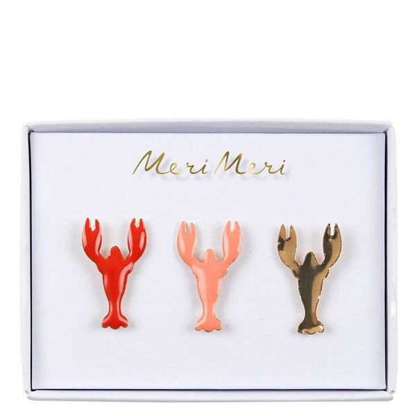 Lobster Enamel Lapel Pins (set of 3)