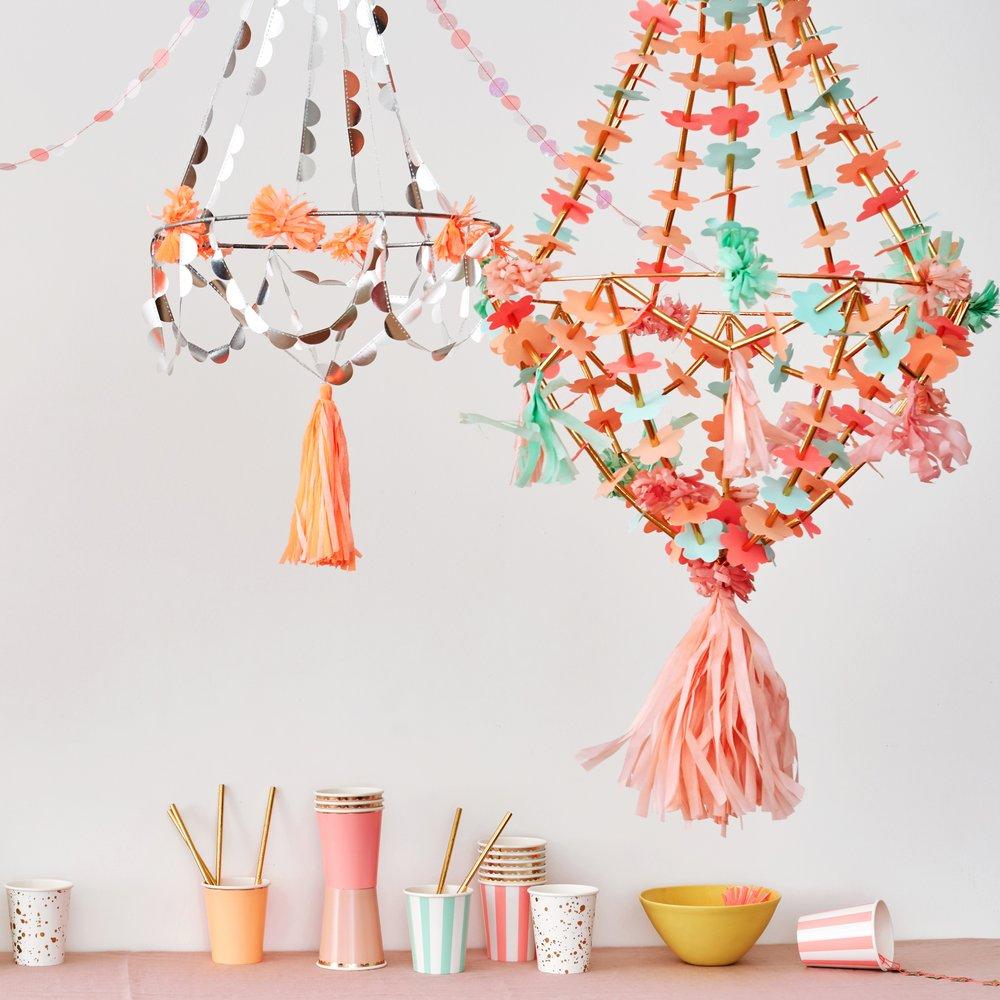 Neon & Gold Fabric Chandelier