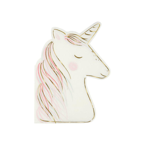 These napkins crafted in the shape of a magical unicorn, feature neon print and shiny gold foil detail. 