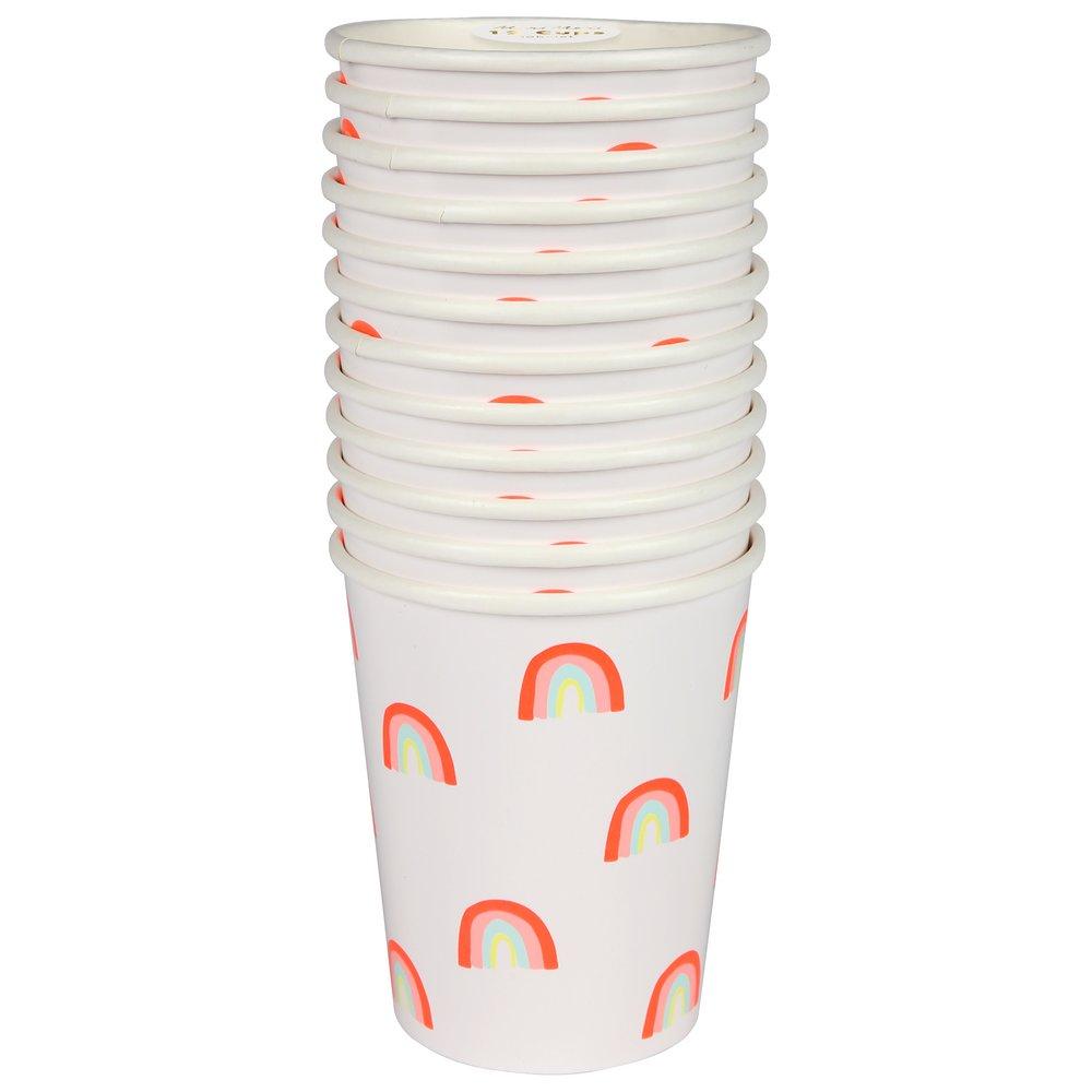 These paper cups, with a mini neon rainbow design, are really bright and cheerful. 