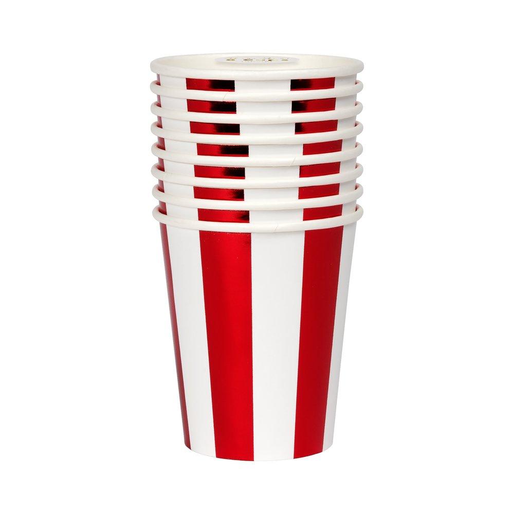 Shiny Red Stripe Party Cups (set of 8)