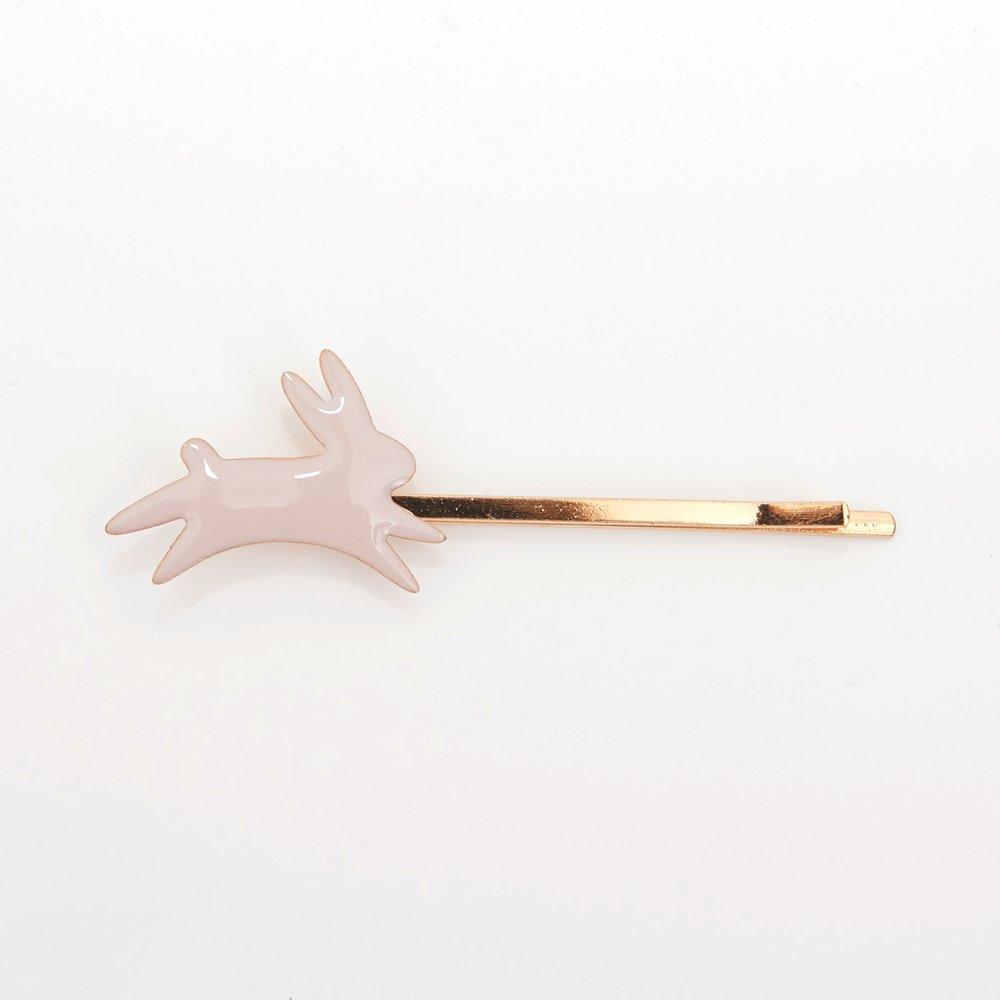 These bunny hair slides are beautifully crafted from pastel enamel on gilt brass, with gold tone slides.