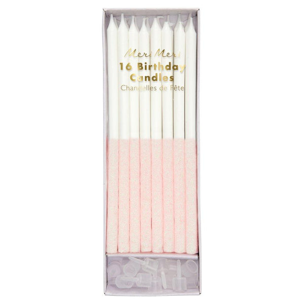 Pale Pink Glitter Dipped Candles (set of 16)