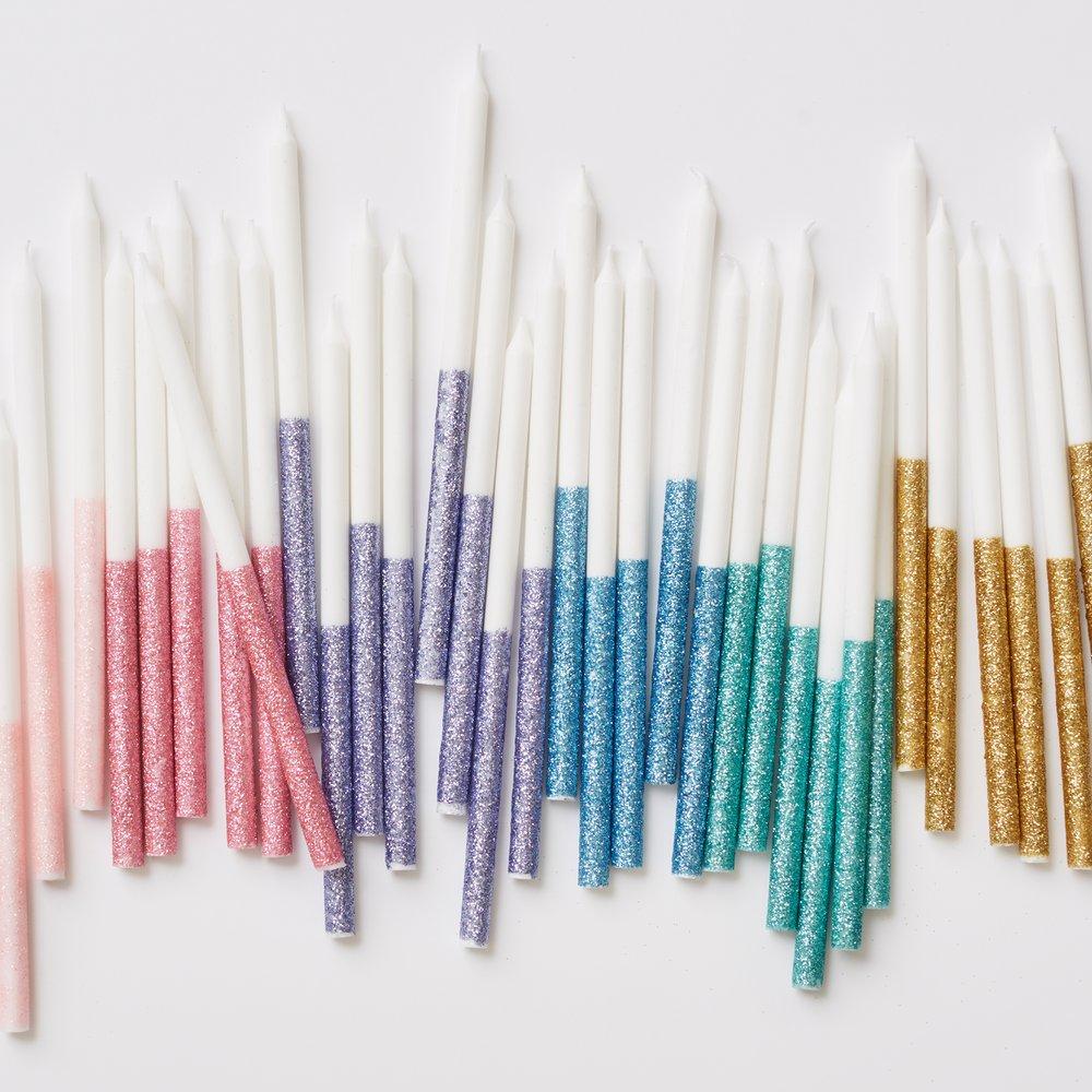 Blue Glitter Dipped Candles (set of 16)