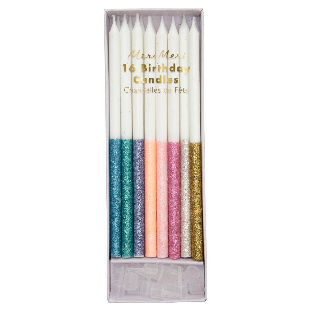 Multicolor Dipped Glitter Candles (set of 16)