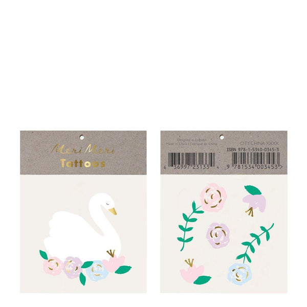 Floral Swan Small Temporary Tattoos