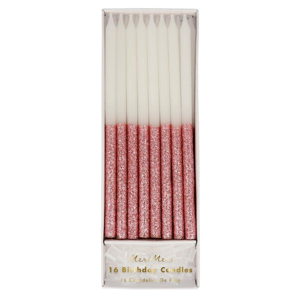 Dusky Pink Glitter Dipped Candles (set of 16)