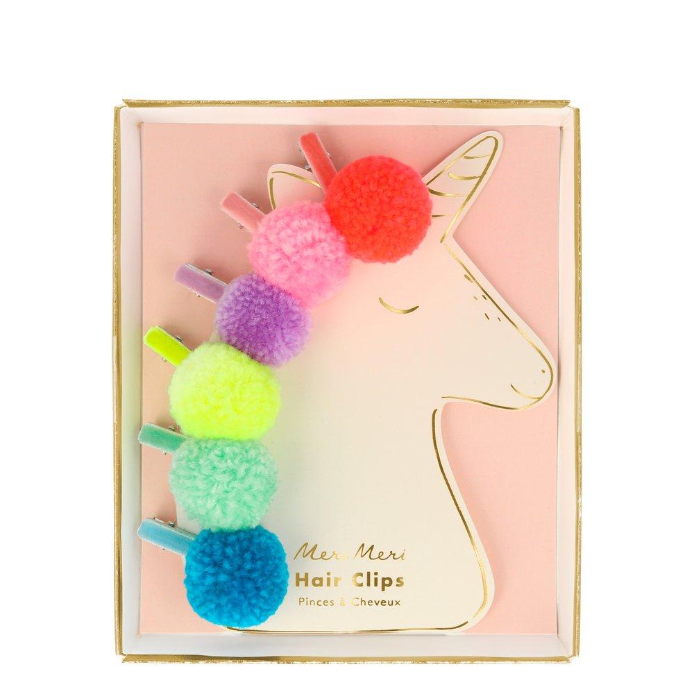 Pompom Unicorn Hair Clips (set of 6)