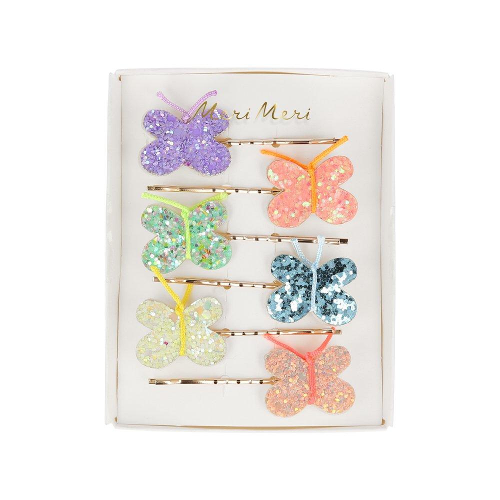 Glitter Butterfly Hair Slides (set of 6)