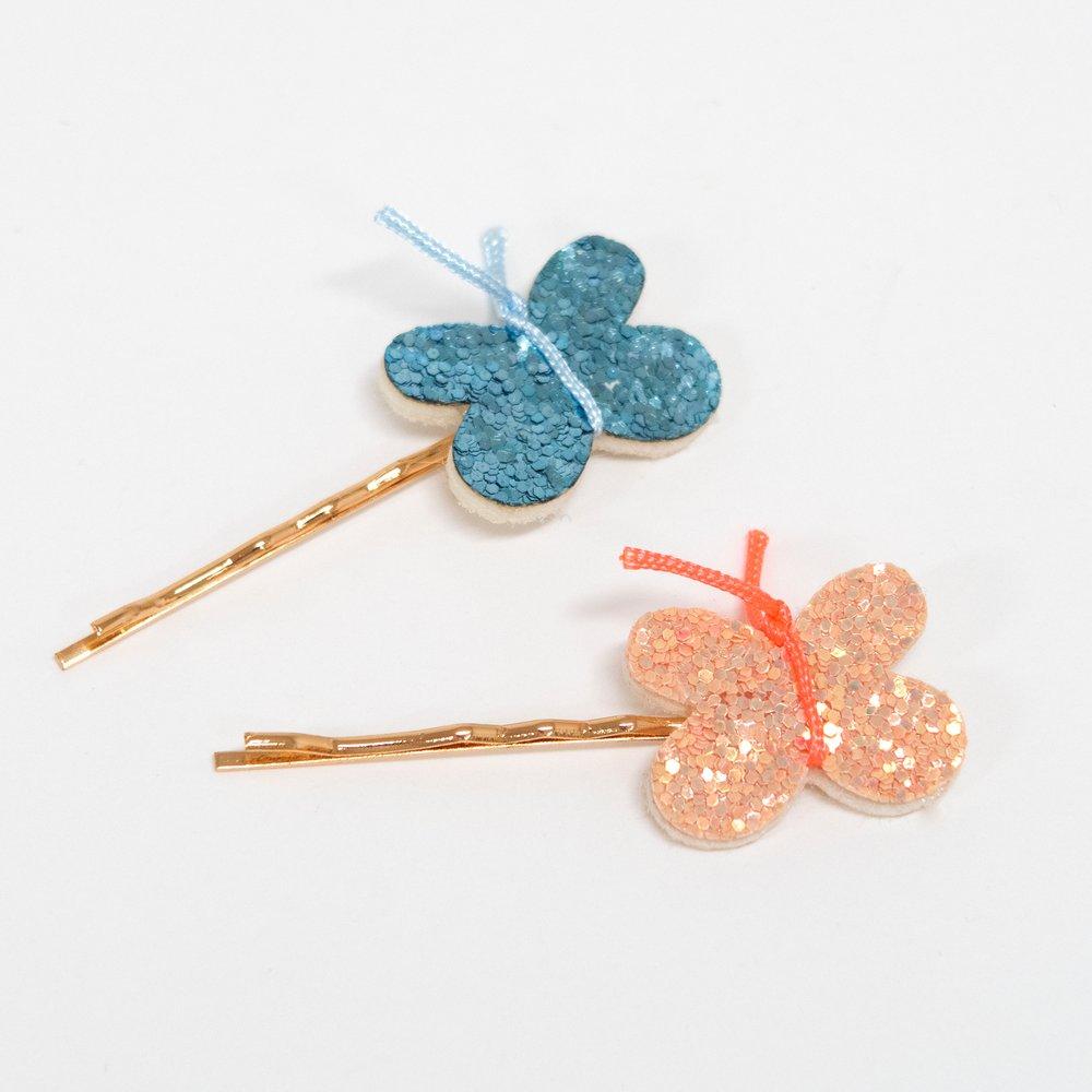 Glitter Butterfly Hair Slides (set of 6)