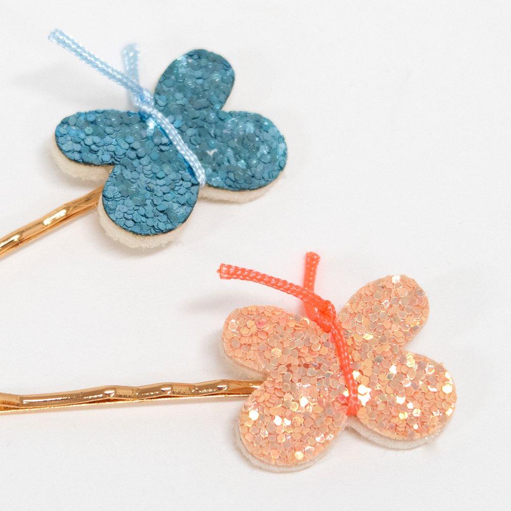 Glitter Butterfly Hair Slides (set of 6)