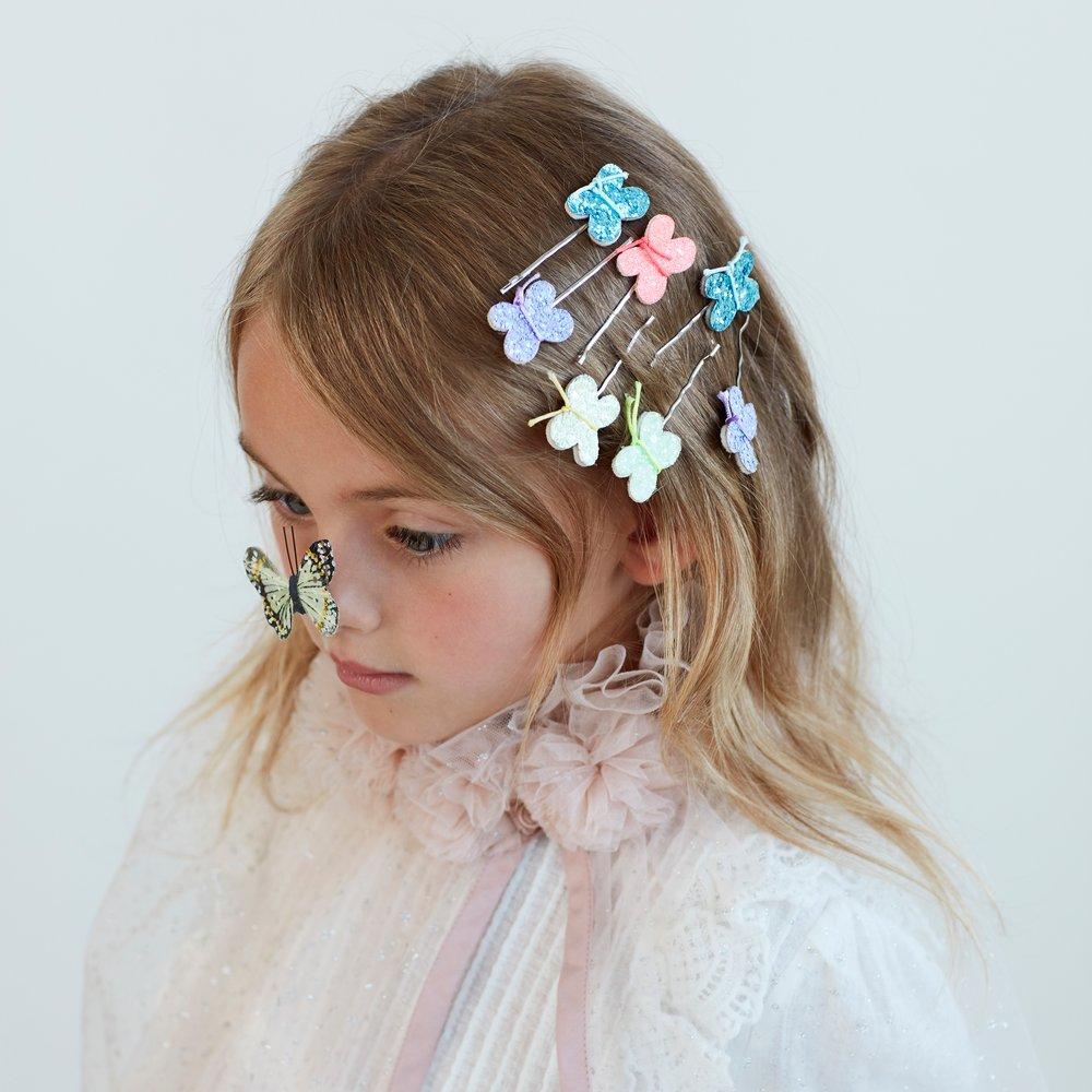 Glitter Butterfly Hair Slides (set of 6)