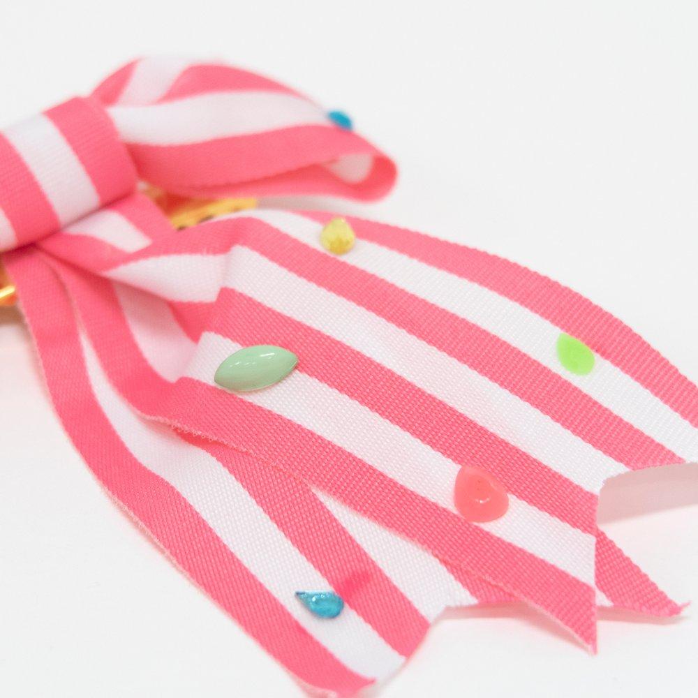 Pink Stripe Bow Hair Clip