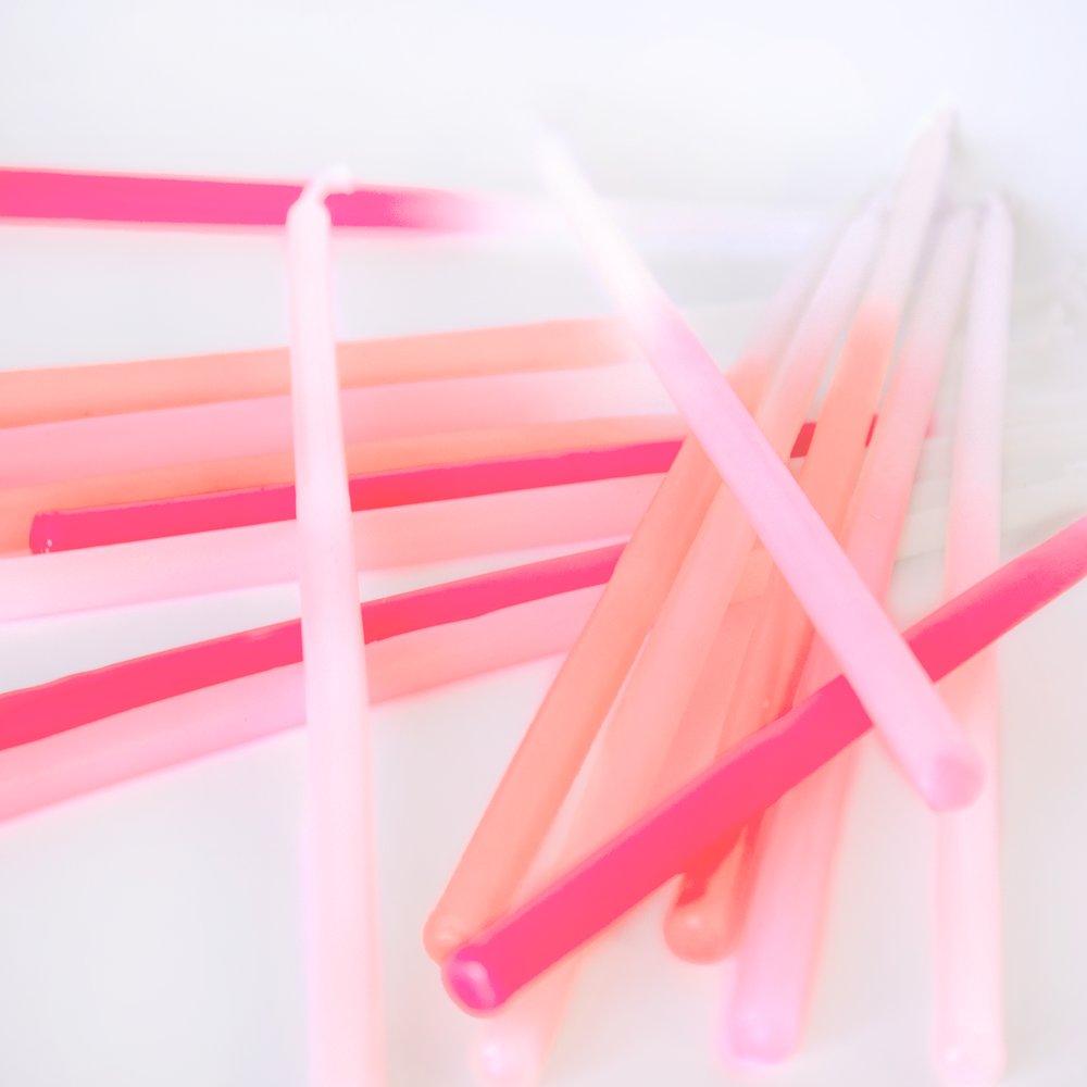 Pink Dipped Tapered Candles (set of 16)