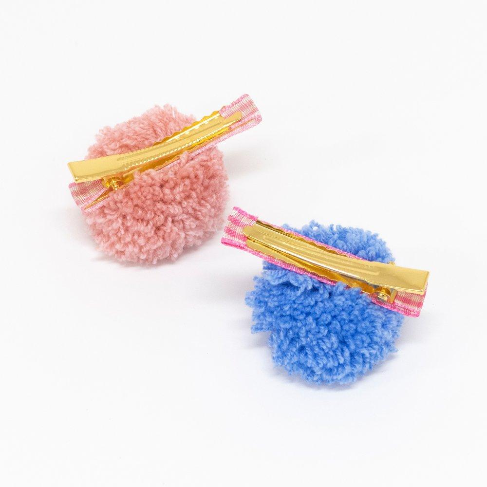 Gingham & Big Pompom Hair Clips (set of 6)