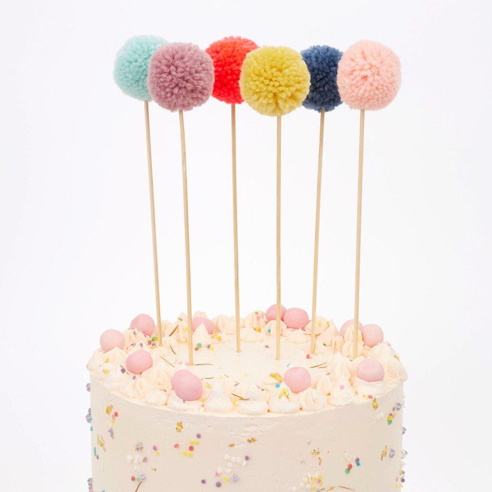 Multi Pompom Cake Toppers (set of 6)