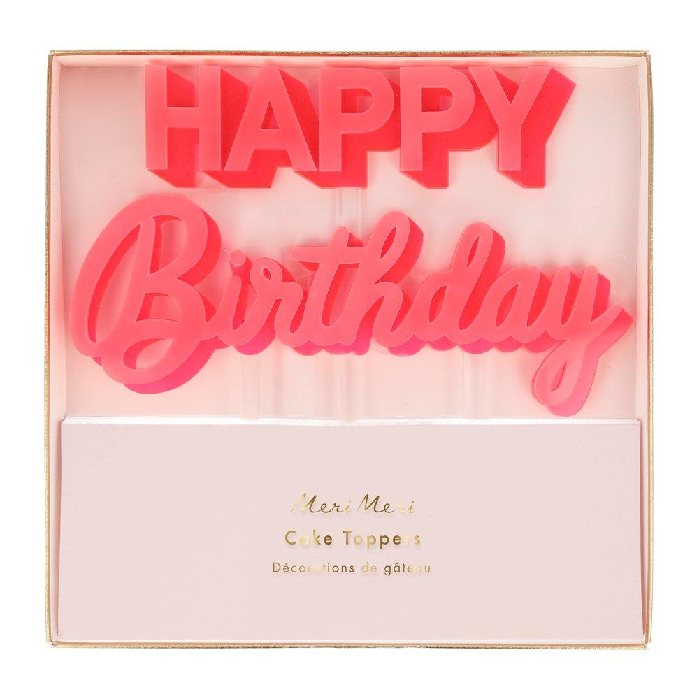 Happy Birthday Pink Acrylic Toppers (set of 2)