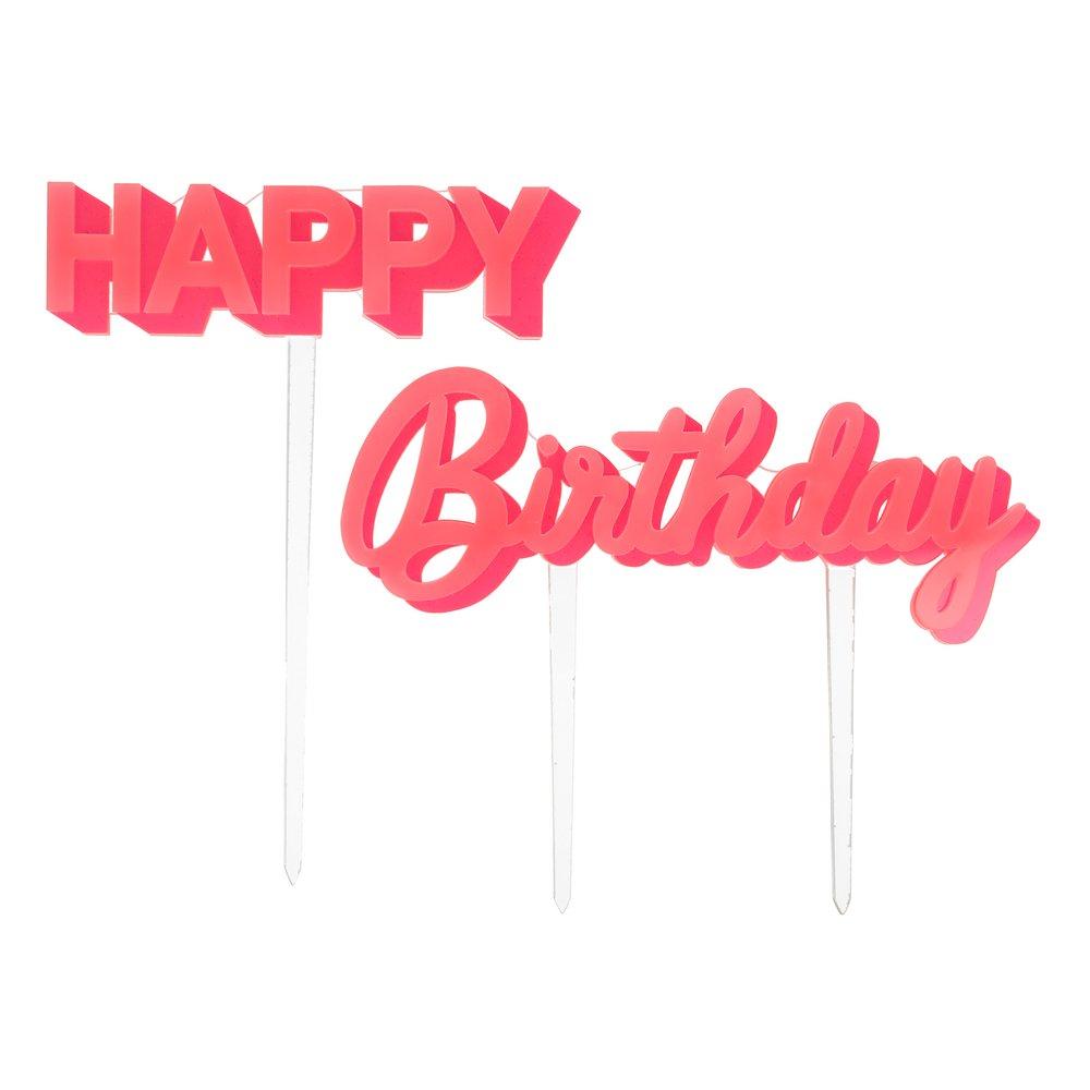 Happy Birthday Pink Acrylic Toppers (set of 2)