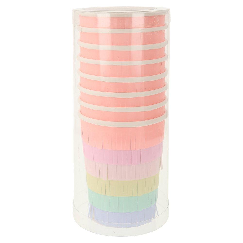 These rainbow party cups are crafted with bright layers of fringed tissue paper for a fabulous effect.  