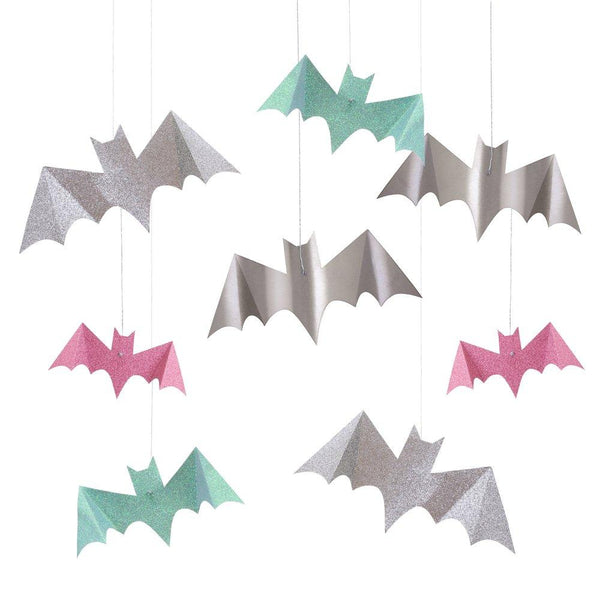 Pastel Halloween Glitter Hanging Bats (set of 8)