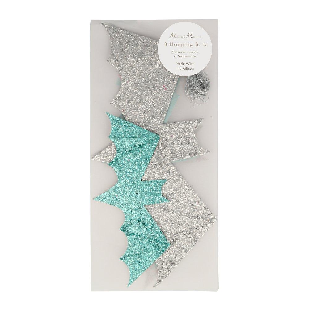 Pastel Halloween Glitter Hanging Bats (set of 8)